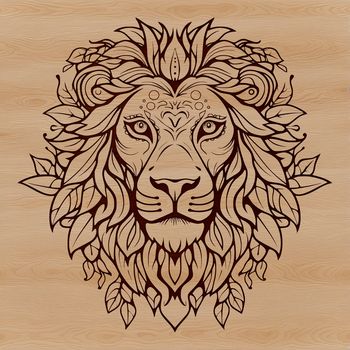 A majestic lion's head with intricate details and ornate features, suitable for use in digital design projects.