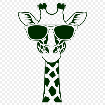 A vector illustration of a giraffe wearing sunglasses in a safari setting.