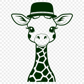An illustration of a giraffe wearing a hat, suitable for vector design and cutting machine projects.