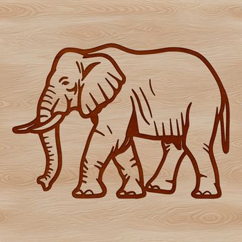 An illustrated elephant standing in a natural environment.