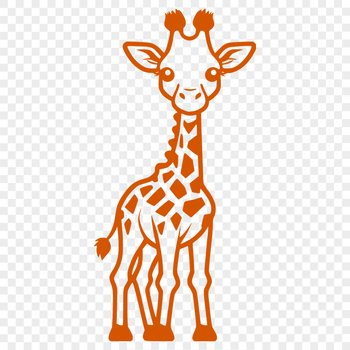 Illustrated graphic of a tall, spotted giraffe in a savannah setting.