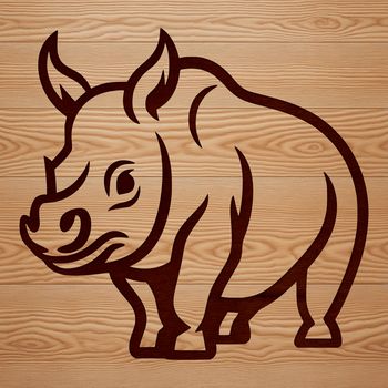 A simple line drawing of a standing rhino with cute features.