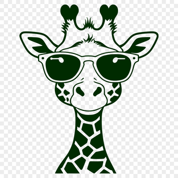A cartoon giraffe wearing trendy sunglasses in a safari setting.