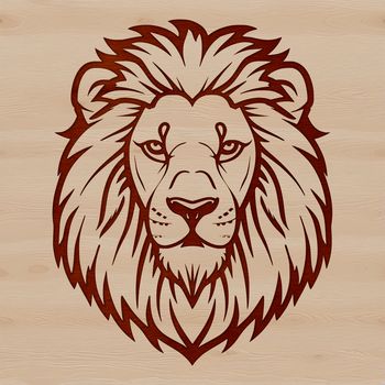 An illustration of the head and face of a lion, a large feline animal commonly found in savannas and grasslands.