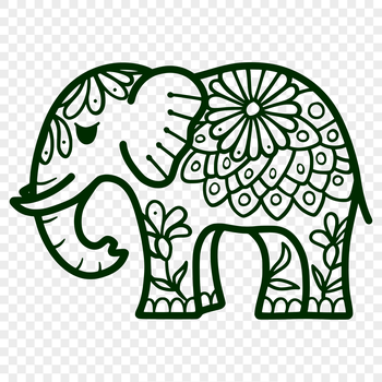 A high-resolution image of a full-body standing elephant with ornate details.