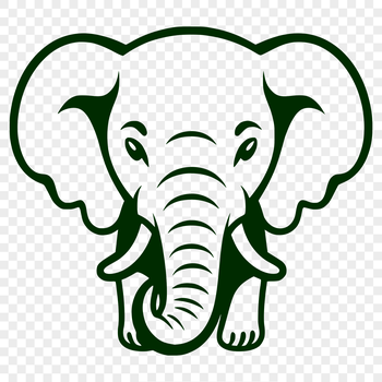 Illustrated full-body standing elephant with African savannah background, suitable for vector graphics and cut-out crafts.