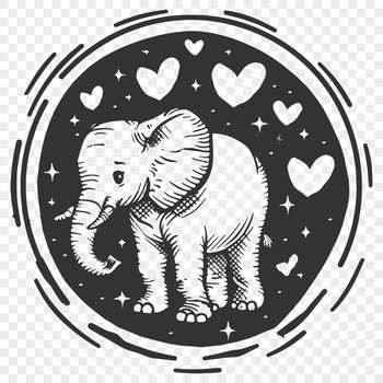 A standing full-body elephant illustration with love hearts added to its body.