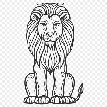 A sitting lion with its full body visible, depicted in a detailed vector design.