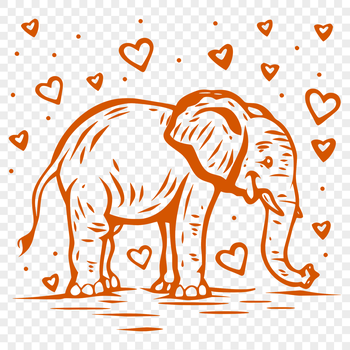 A full-body illustration of a standing elephant, designed in vector format with love hearts integrated into the design.