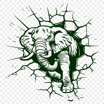 A detailed illustration of a full-body elephant in mid-movement.