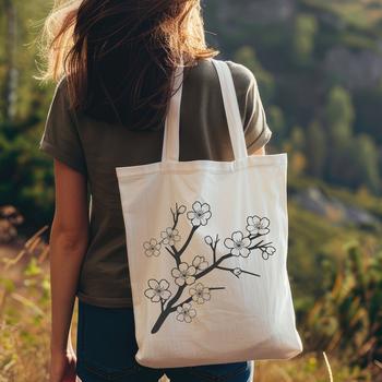 A delicate illustration of a single cherry blossom in bloom.
