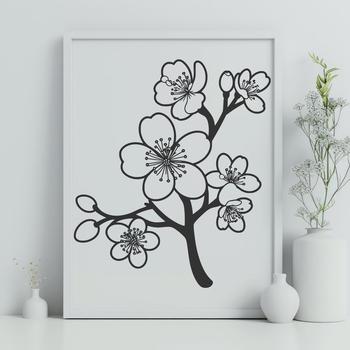 Illustrative design of a cherry blossom flower with delicate petals and stem.