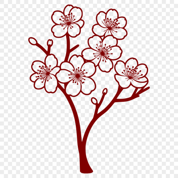 An illustration of a blooming cherry blossom plant with delicate pink petals.
