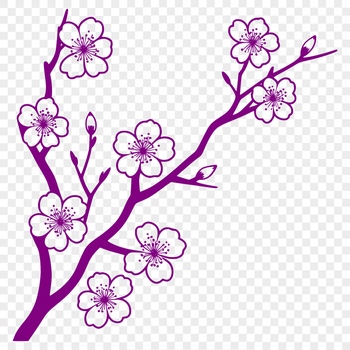 A colorful illustration of a blooming cherry blossom branch.