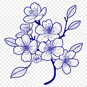 A detailed illustration of a blooming cherry blossom tree in full spring bloom.