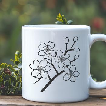 A digital representation of a cherry blossom plant in full bloom.