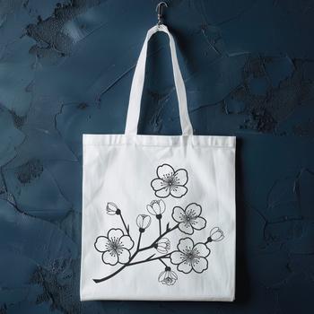Illustrative vector art of a blooming cherry blossom tree with delicate pink flowers.