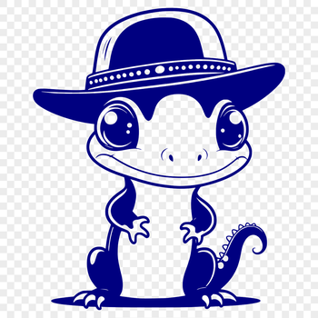A colorful illustration of a salamander wearing a hat.