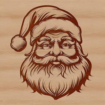 A vector illustration of a smiling Santa Claus with a red hat and beard.