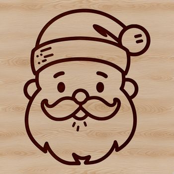 A simple line drawing illustration of the face of Father Christmas with a beard and hat.