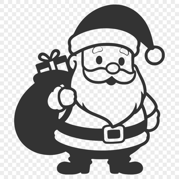 Jolly old man in red suit holding sack with holly and berries.