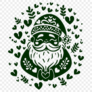 An illustration of Santa Claus with hearts on his head, suitable for Christmas designs.
