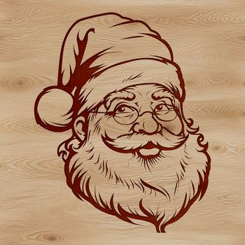 A illustration of a jovial old man in red suit with white beard and hat.