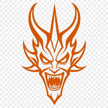 A vector graphic design featuring a depiction of Satan in a bold and detailed style.