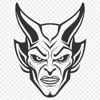 A stylized illustration of a devil character in a bold, graphic design style.