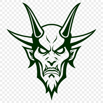 A stylized illustration of the devil with horns and a pointed tail.