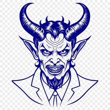 A stylized illustration of Satan, depicted in a bold and graphic style suitable for commercial or personal design projects.