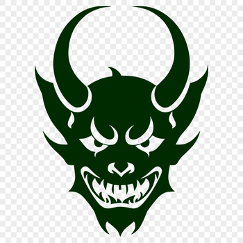An SVG design featuring a demonic figure with horns and a pitchfork.