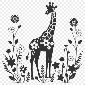 A tall, spotted giraffe with long neck and legs, suitable for vector design and clip art applications.