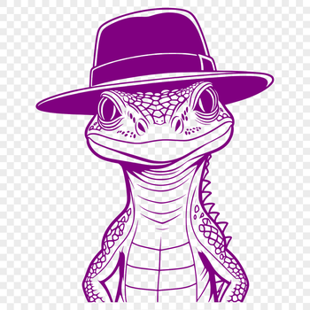 A detailed illustration of a reptile wearing a hat, rendered as a vector graphic.