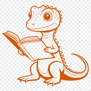 A reptile is sitting on a book reading it.