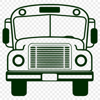 A yellow school bus with black stripes driving down a road, made in vector format.