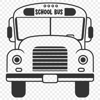 A stylized illustration of a classic school bus with bold lines and simple design.
