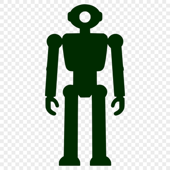 A stylized illustration of a futuristic robot in a minimalist design.
