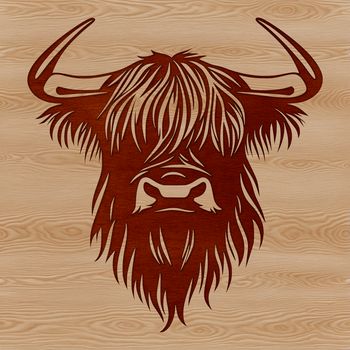 An isolated vector graphic of a Highland Farm animal with distinctive features.