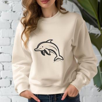 A graphic representation of a dolphin in a vector format.
