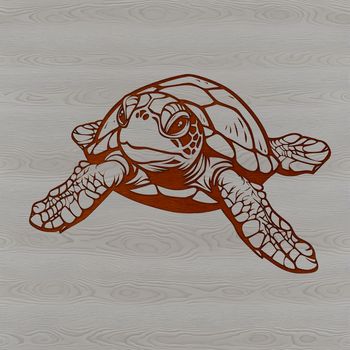 A stylized illustration of a sea turtle in its natural habitat.