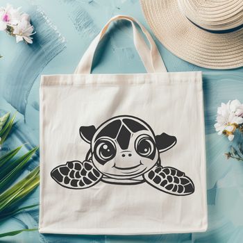 A stylized illustration of a sea turtle in various environments.