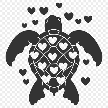 Full-body illustration of a sea turtle with love hearts incorporated into the design.