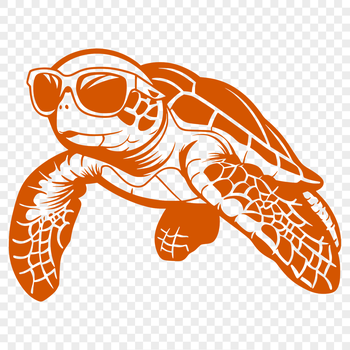 Illustrative sea turtle wearing sunglasses, depicted in vector format for design and printing purposes.
