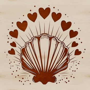A stylized seashell design featuring love hearts, perfect for seaside themed projects.