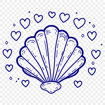 A stylized seashell design featuring love hearts, perfect for seaside-themed projects.
