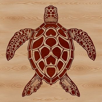 An SVG graphic representation of a wild sea creature, a sea turtle, in a seaside environment.