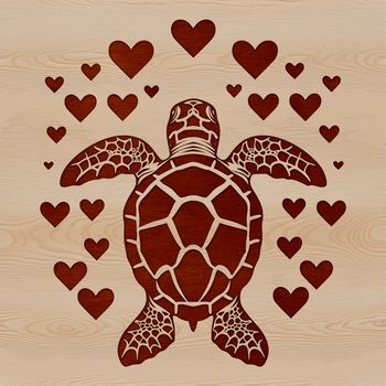An illustration of a sea turtle with heart-shaped patterns on its shell.