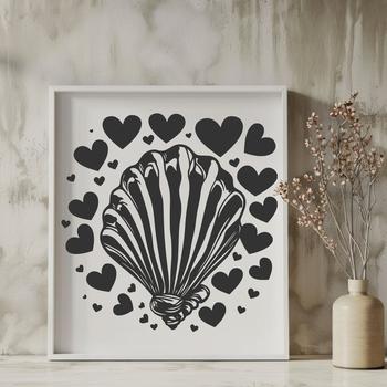 A colorful seashell design featuring love hearts, perfect for adding a seaside touch to your vacation-themed projects.