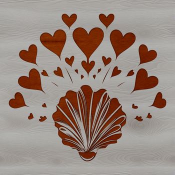 A stylized seashell design featuring love hearts, perfect for seaside-themed crafts and projects.